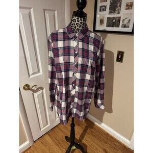 Talbots Women's Plaid Top Button Front Blouse Shirt Size L 100% cotton